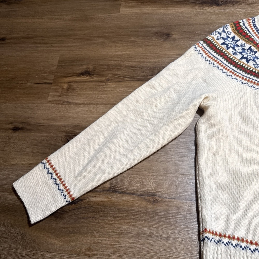J Crew Sweater Men's XL Beige 100% Lambswool‎ Fair Isle Yoked Crewneck Pullover - Picture 3 of 13